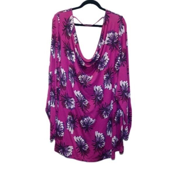3/$20 IN EVERY STORY Floral Long Sleeve Top Cowl Neck Back Cut Out Ruched Flowy - Picture 1 of 13